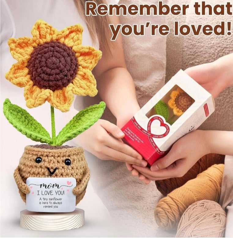 Daytoyz Handmade Crochet - I Love You - Mom Gift from Daughter, Son, Kid - Mother's Day, Christmas, Birthday Present Idea - Knitted Decor - Positive Sunflower Doll Crochet with Card - Image 3